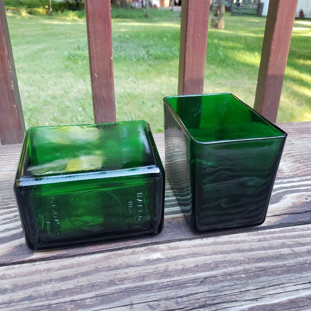 (2) Older Green NAPCO Cleveland.O. USA Short Rectangular Vases / Planters